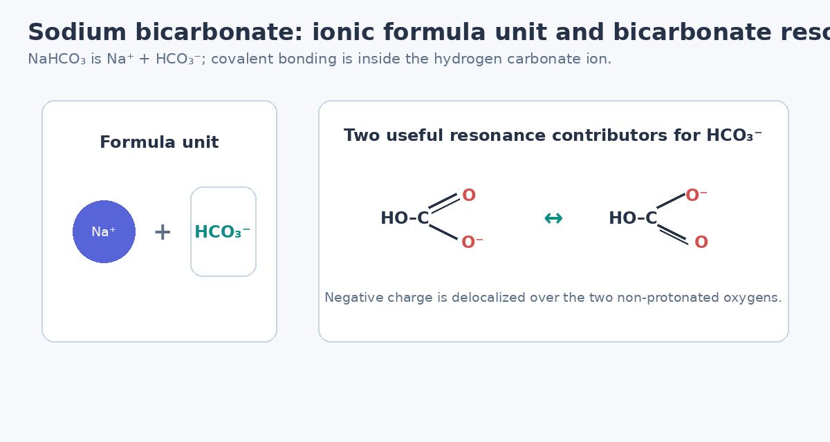 Sodium bicarbonate as sodium and bicarbonate ions with bicarbonate resonance